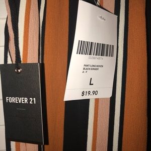 Forever 21 Striped Wide-Leg Pants Black/Ginger